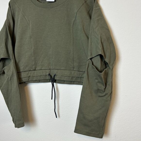 Gymshark Sweatshirt Women’s Medium Green Cropped Elbow Cutout Gym Workout Lounge - Picture 3 of 11